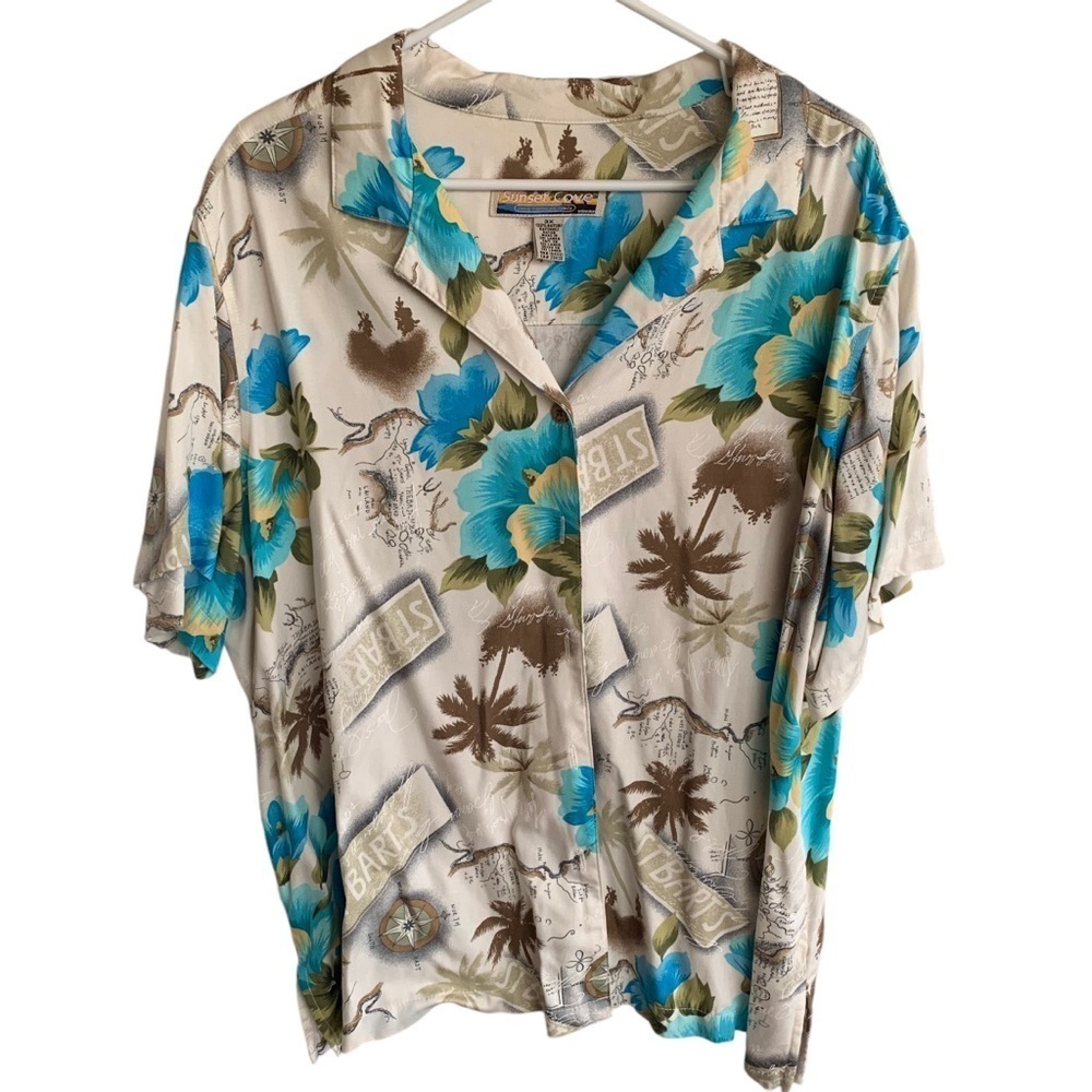 Sunset Cove Women’s Hawaiian Style Shirt Short Sleeve Button Size 3X
